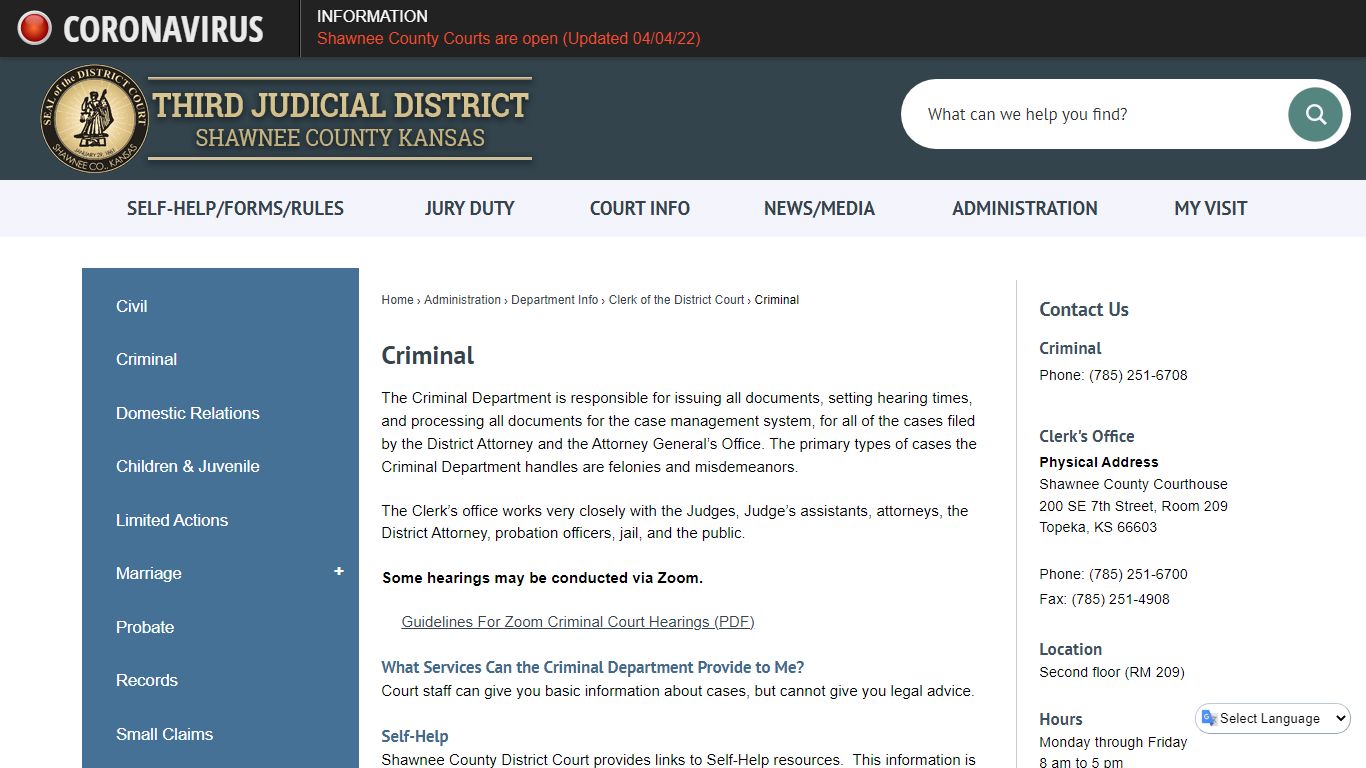Criminal | Third Judicial District, KS - Official Website